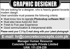 Graphic Designer Jobs in Lahore June 2020 at Concrete Concepts Private Limited Latest