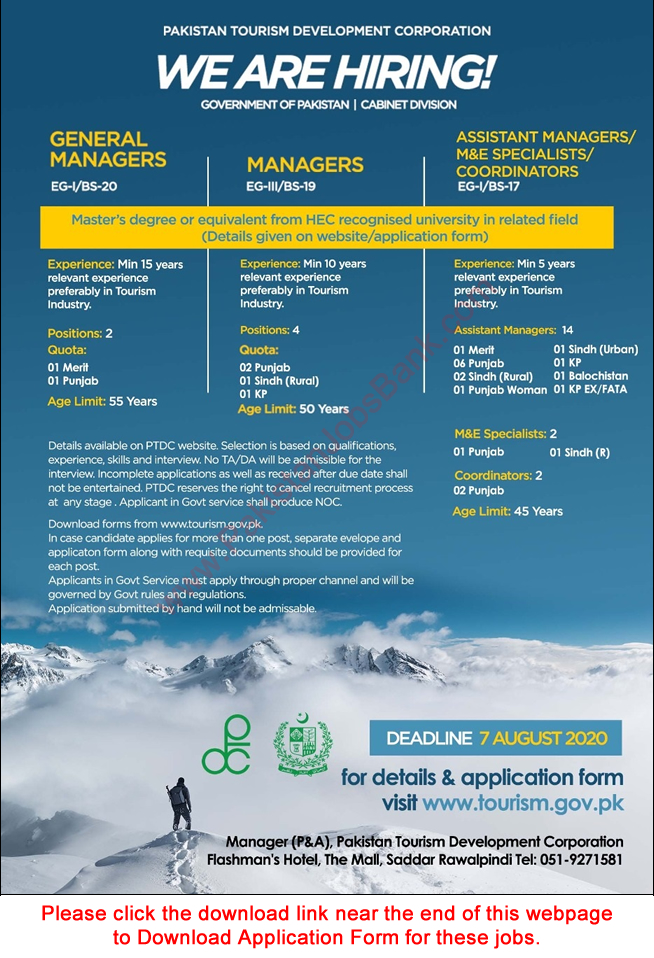 Pakistan Tourism Development Corporation Jobs July 2020 PTDC Application Form Assistant Managers & Others Latest
