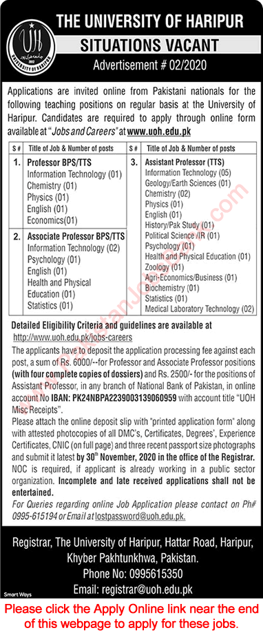 Teaching Jobs in University of Haripur 2020 November Apply Online Latest