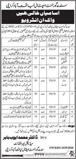 Sindh Government Hospital Karachi Jobs December 2020 Ward Boys, Aya & Others Walk in Interview Latest