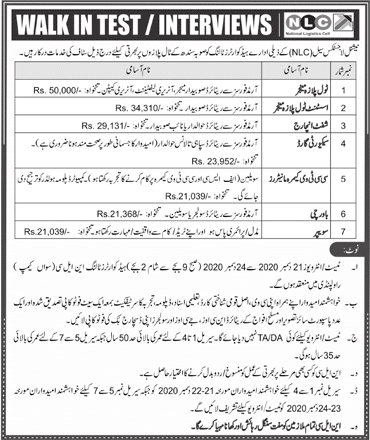 NLC Sindh Jobs December 2020 National Logistics Cell Walk In Test / Interview Latest