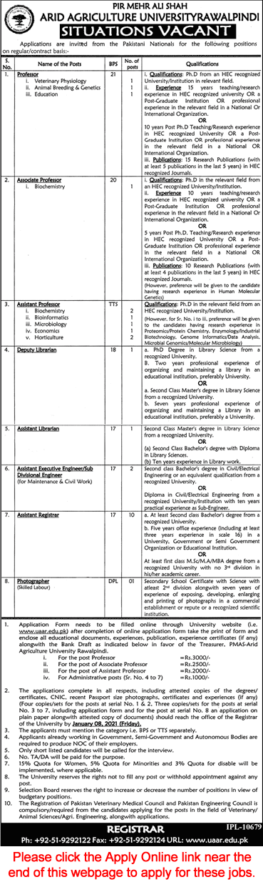 Arid Agriculture University Rawalpindi Jobs December 2020 Apply Online PMAS AAUR Latest