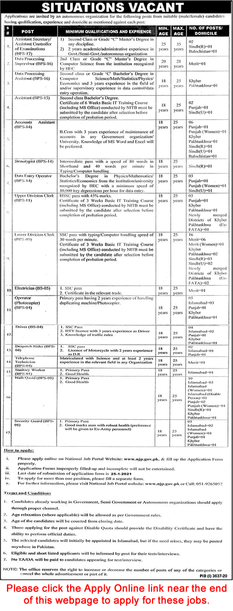 FBISE Jobs 2021 NJP Apply Online Federal Board of Intermediate and Secondary Education Islamabad Latest