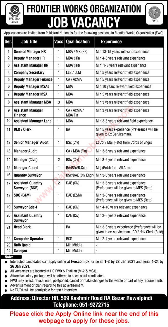 FWO Jobs 2021 Apply Online Frontier Works Organization Latest