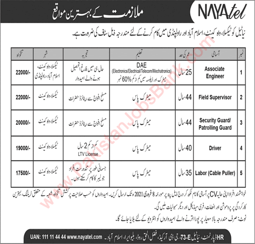 Nayatel Jobs 2021 January Field Supervisors, Associate Engineers & Others Latest