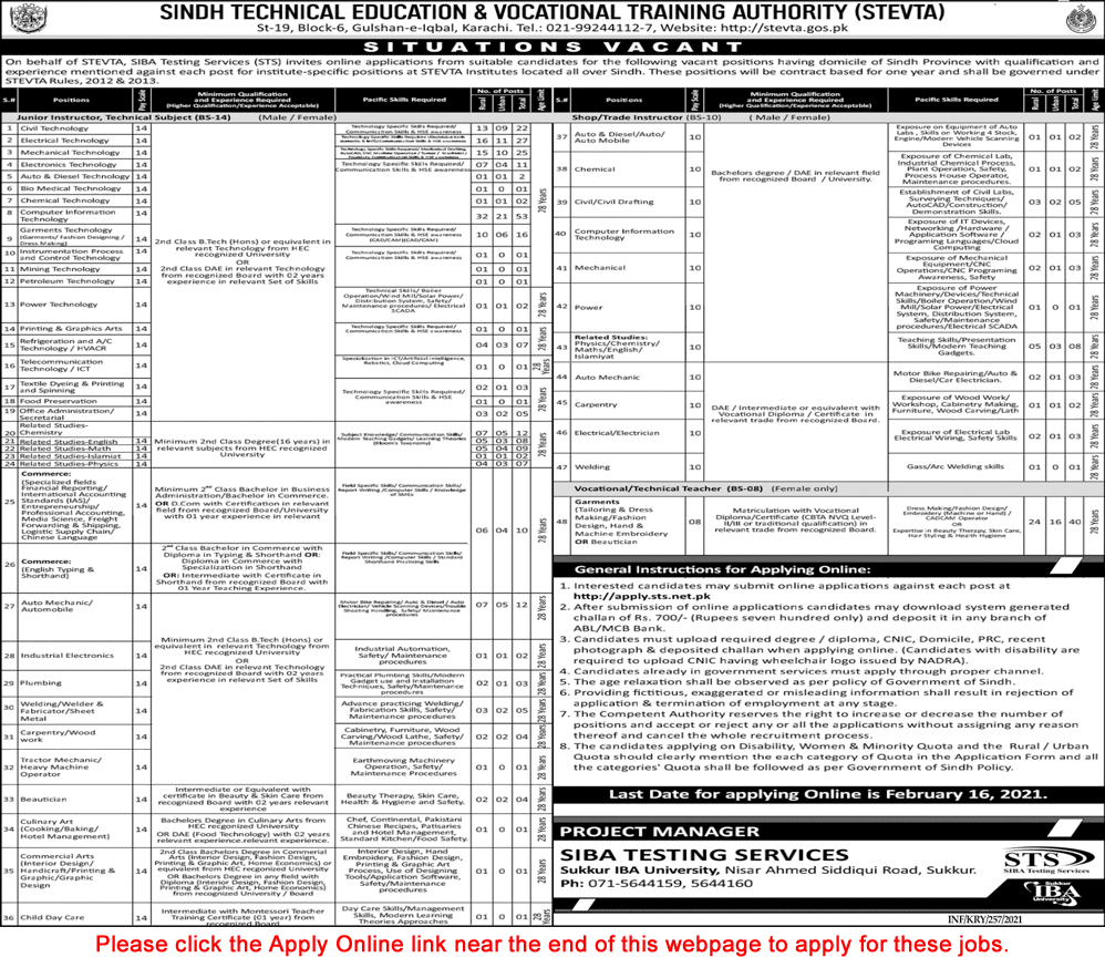 STEVTA Jobs 2021 January STS Apply Online Instructor & Teachers Latest