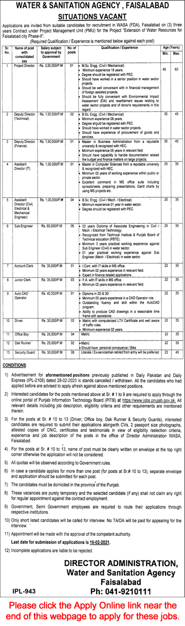 WASA Faisalabad Jobs 2021 Apply Online Water and Sanitation Agency Latest