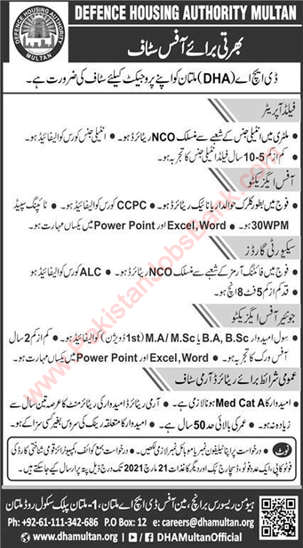 Defence Housing Authority Multan Jobs Multan March 2021 Security Guards & Others DHA Latest