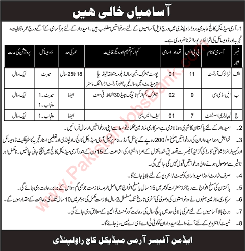 Army Medical College Rawalpindi Jobs 2021 April Clerk, Lab Assistant & Forensic Artist Latest