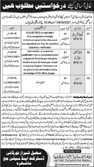 District and Session Court Mansehra Jobs 2021 April Computer Operator & Others Latest