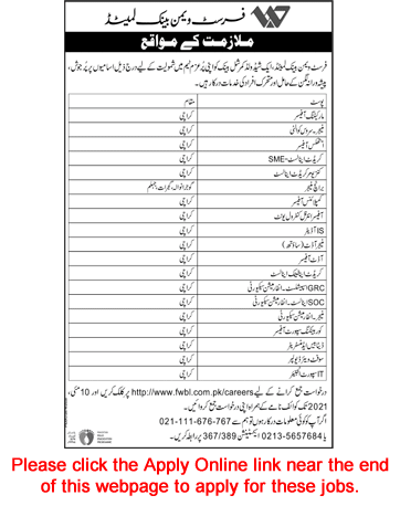 FWBL Jobs April 2021 Apply Online First Women Bank Limited Latest