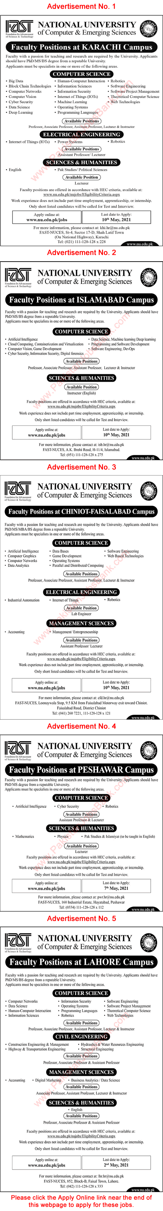 Teaching Faculty Jobs in FAST National University April 2021 May Apply Online Latest