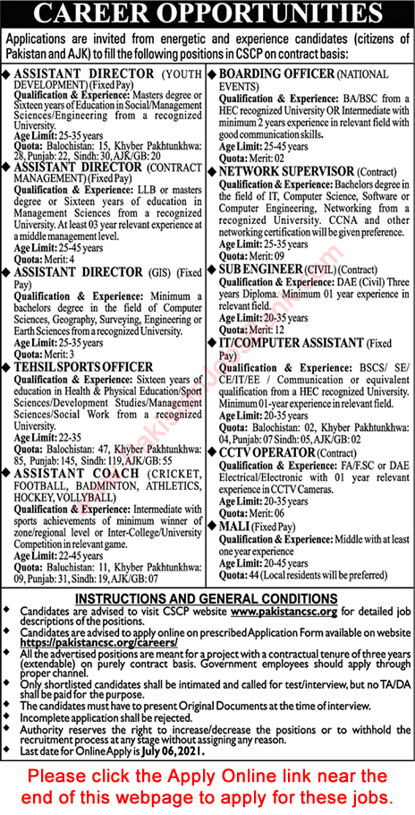 Pakistan Community Sports Council Jobs 2021 June Apply Online Sports Officers, Assistant Directors & Others Latest