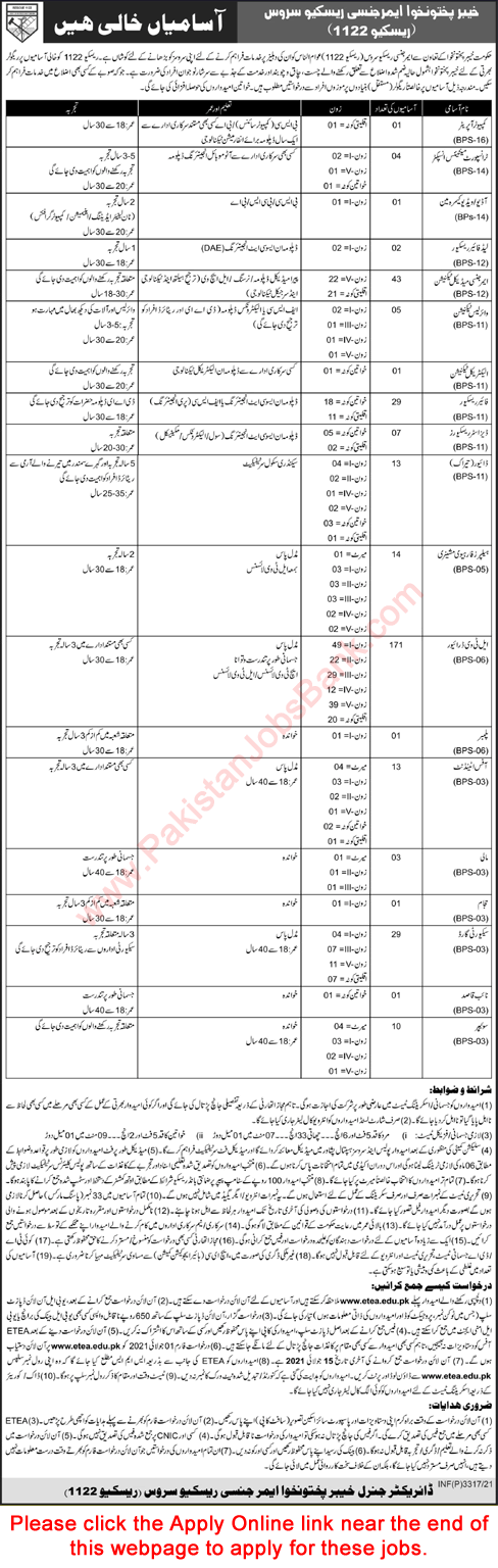 Rescue 1122 KPK Jobs 2021 June ETEA Apply Online Emergency Rescue Service Drivers & Others Latest