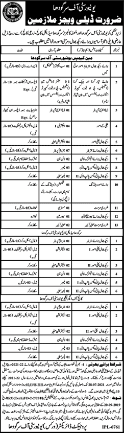 University of Sargodha Jobs 2021 July Generator Operators, Electricians & Others Latest