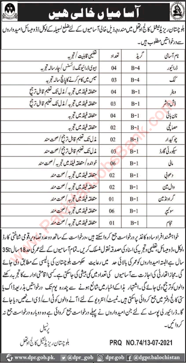 Balochistan Residential College Uthal Jobs 2021 July Mali, Sweepers & Others Latest