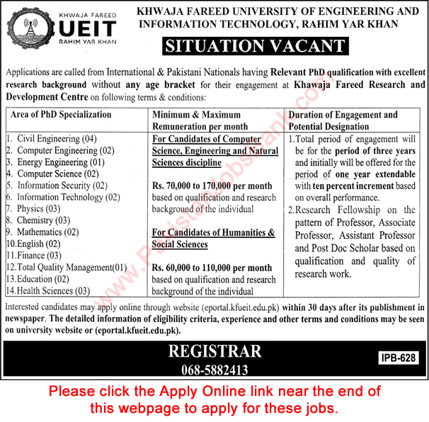 Teaching Faculty Jobs in Khawaja Fareed University Rahim Yar Khan July 2021 KFUEIT Apply Online Latest