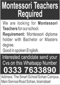 Montessori Teacher Jobs in Islamabad July 2021 August at The Smart School Sohan Campus Latest