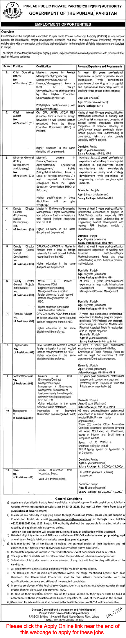 Punjab Public Private Partnership Authority Jobs 2021 July / August Apply Online Deputy Directors & Others Latest