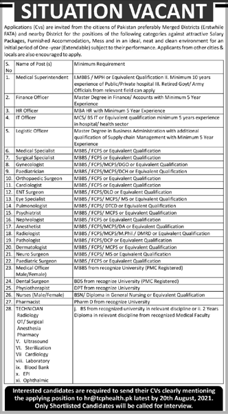 Health Department KPK Jobs August 2021 TB Control Program TCP Technicians & Others Latest