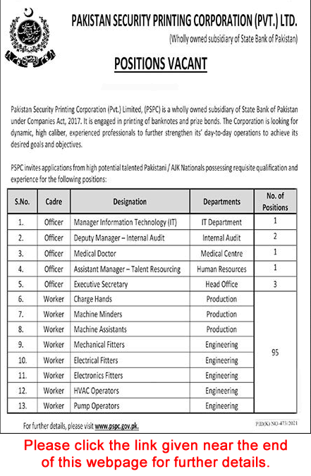 Pakistan Security Printing Corporation Jobs 2021 August Fitters, Operators & Others PSPC Latest