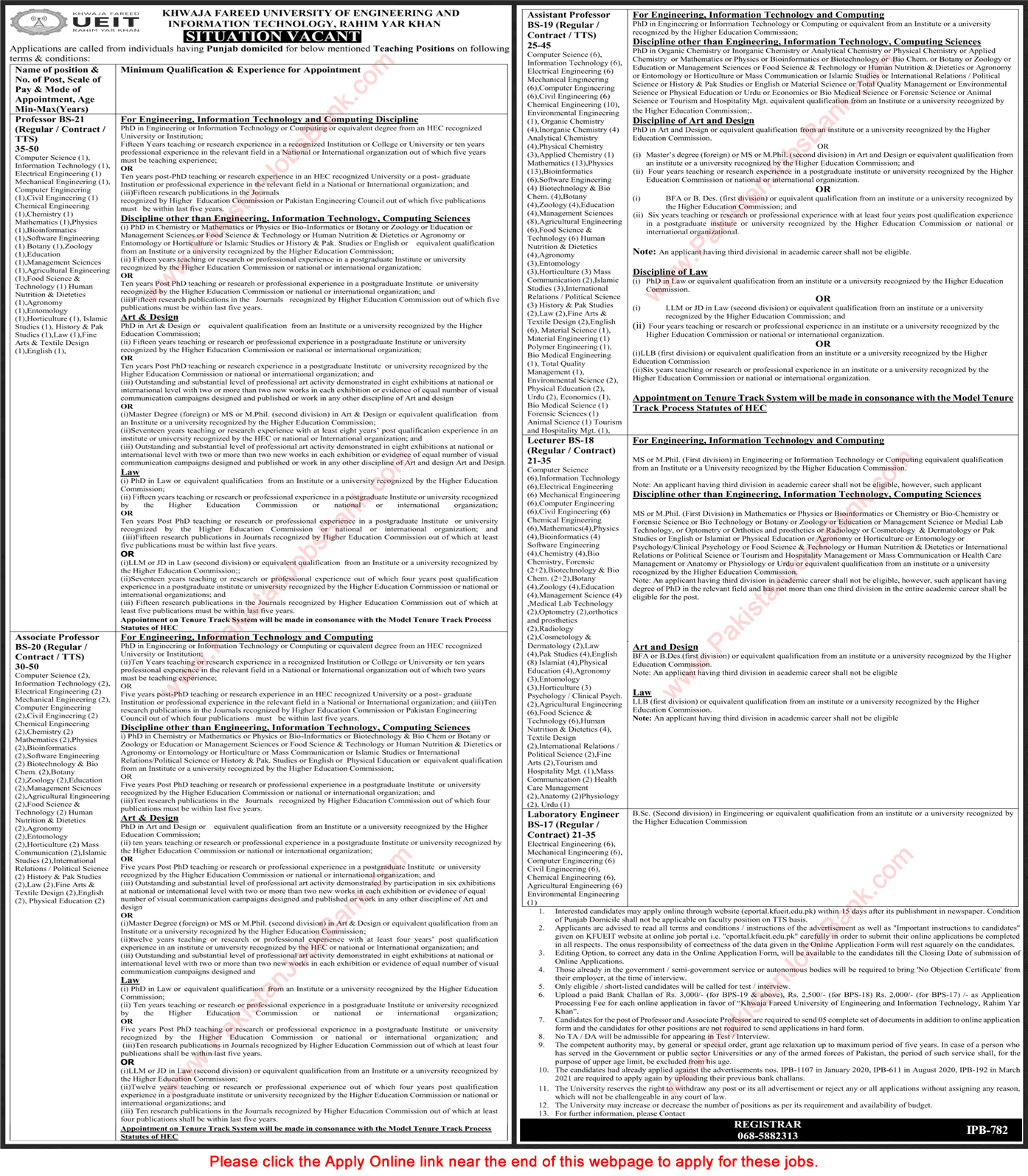 Khawaja Fareed University Rahim Yar Khan Jobs August 2021 KFUEIT Apply Online Teaching Faculty & Others Latest