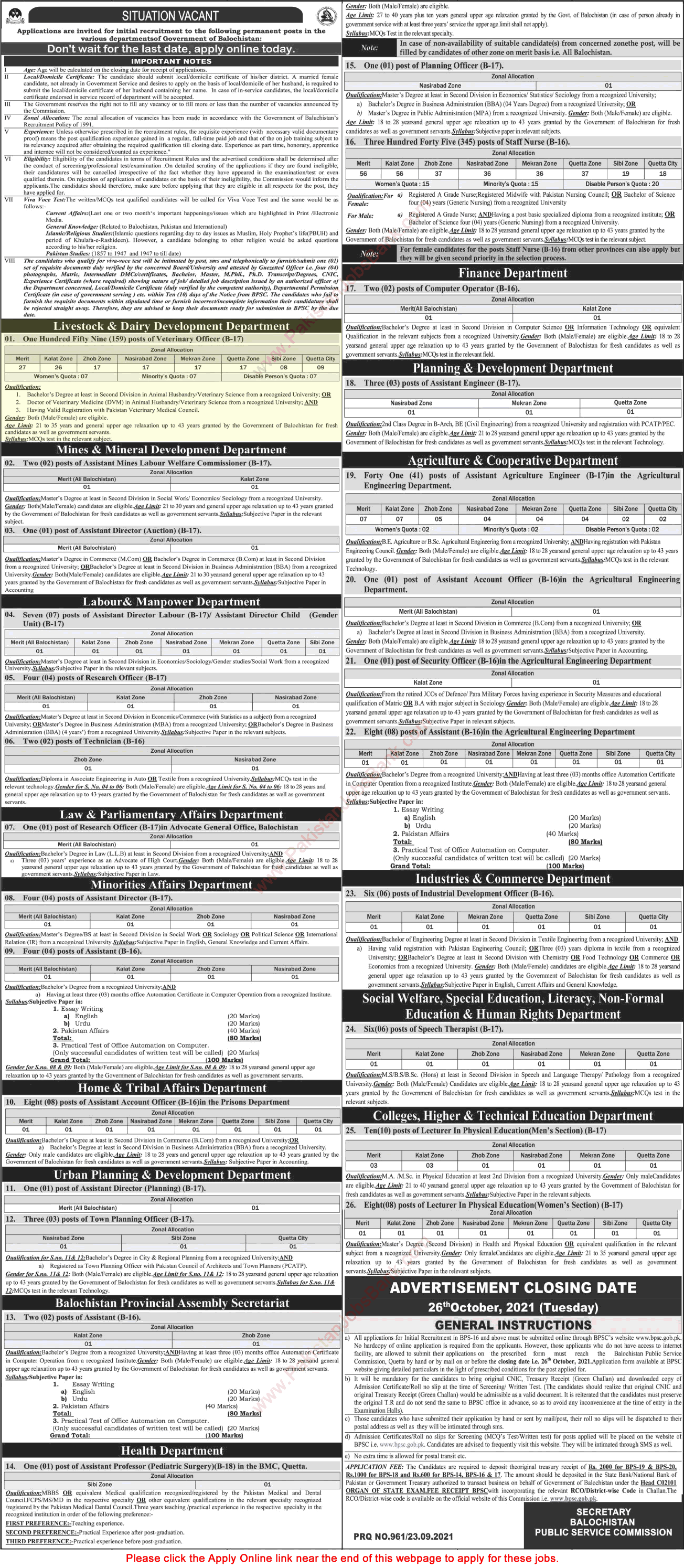 Veterinary Officer Jobs in Livestock and Dairy Development Department Balochistan September 2021 BPSC Online Apply Latest