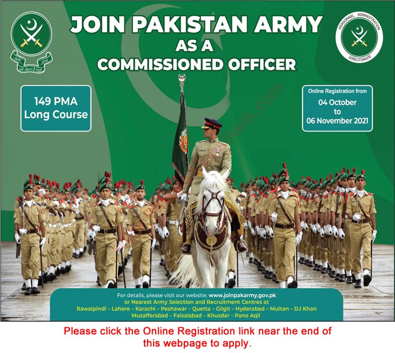Join Pakistan Army as Commissioned Officer October 2021 through 149 PMA Long Course Online Registration Latest