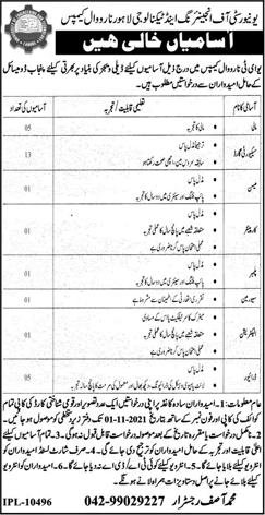 UET Lahore Narowal Campus Jobs October 2021 Security Guards, Drivers & Others Latest