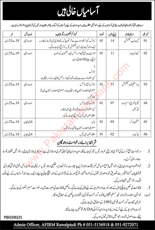 AFIRM Rawalpindi Jobs 2021 October Armed Forces Institute of Rehabilitation Medicine Pak Army Latest