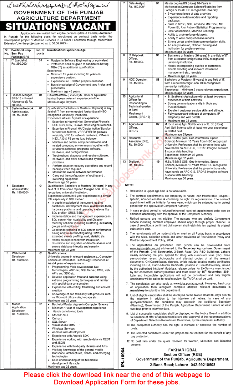 Agriculture Department Punjab Jobs October 2021 Application Form Digitizers, Agriculture Officers & Others Latest