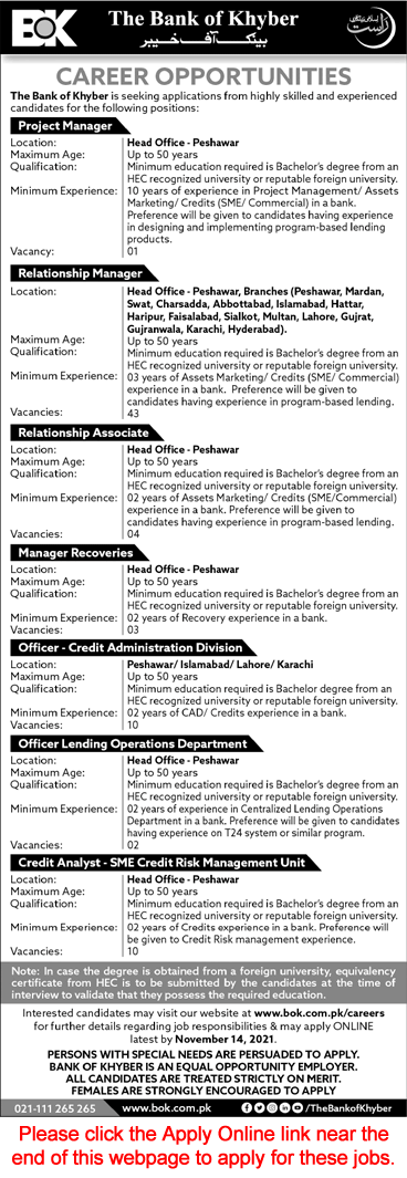 Bank of Khyber Jobs October 2021 November Apply Online Relationship Managers & Others Latest