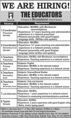 The Educators School Rawalpindi Jobs October 2021 November Teachers & Others Walk in Interviews Latest