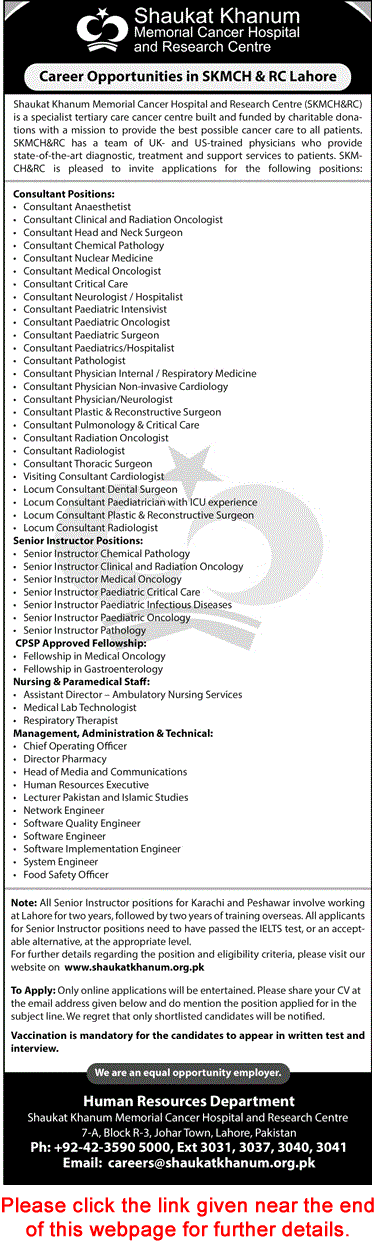 Shaukat Khanum Hospital Lahore Jobs November 2021 Medical Consultants, Instructors & Others Latest