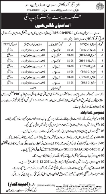 Irrigation Department Dadu Jobs 2021 November Muqadim, Darogha & Others Latest