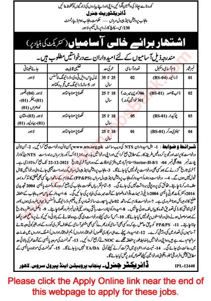 Punjab Probation and Parole Service Jobs 2021 December NTS Online Apply Naib Qasid, Chowkidar & Others Latest