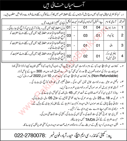 CMH Hyderabad Jobs 2021 December Combined Military Hospital Latest