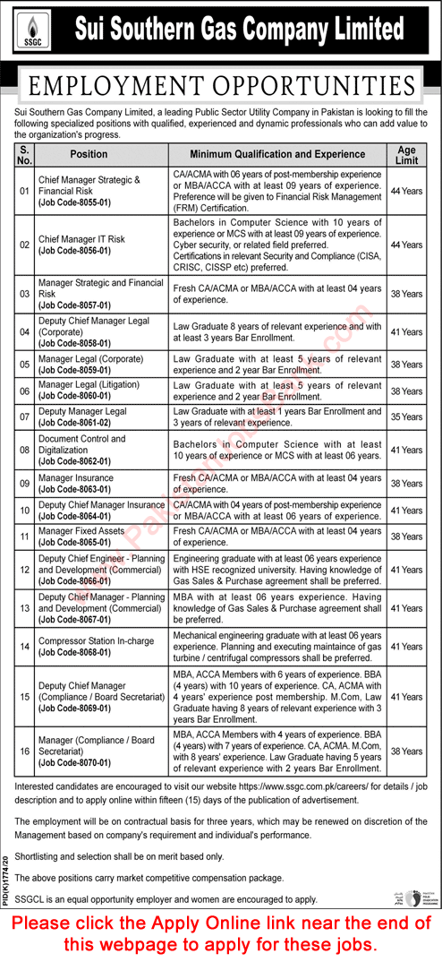 SSGC Jobs December 2021 / 2022 Online Apply Managers & Others Sui Southern Gas Company Limited Latest