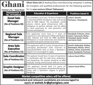 Ghani Glass Limited Jobs 2022 Sales Managers, Executives & Others Latest