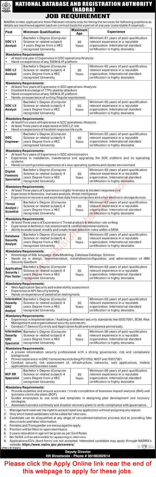NADRA Jobs 2022 Apply Online National Database and Registration Authority Latest
