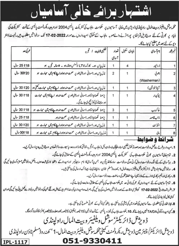 Social Welfare and Bait-ul-Maal Department Rawalpindi Jobs 2022 February Attendants, Mali & Others Latest