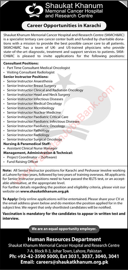 Shaukat Khanum Hospital Karachi Jobs February 2022 Instructors & Others Latest