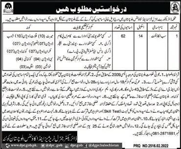 Sub Accountant Jobs in Directorate General Treasuries and Accounts Balochistan 2022 February Latest