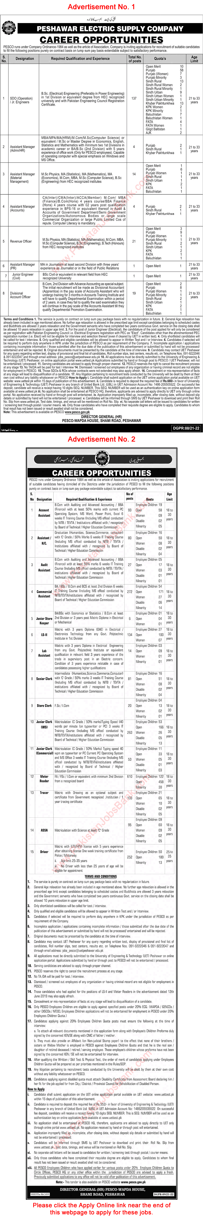 PESCO Jobs 2022 February Apply Online WAPDA Peshawar Electric Supply Company Meter Readers & Others Latest