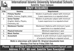 IIUI School Satellite Town Campus Rawalpindi Jobs 2022 February Teaching Faculty & Others Latest