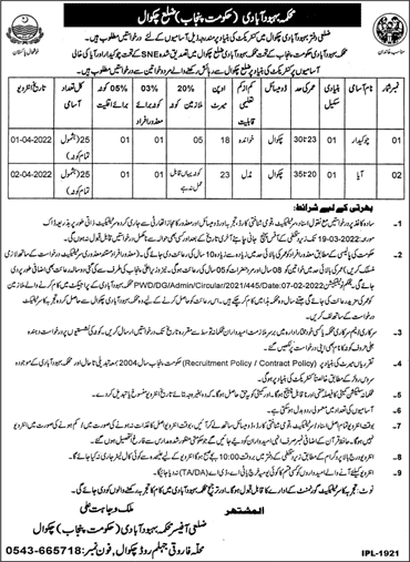 Population Welfare Department Chakwal Jobs 2022 February Chowkidar & Aya Latest