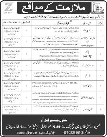 Zedem International Rawalpindi Jobs February 2022 Site Supervisors & Others Latest