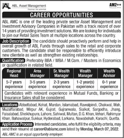ABL Asset Management Company Jobs 2022 February Area / Wealth Managers & Others Latest