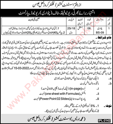 Patwari Jobs in Revenue Department Karor Lal Esan 2022 February Layyah Assistant Commissioner / Collector Office Latest