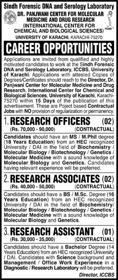 ICCBS University of Karachi Jobs 2022 February Research Officers / Associates & Research Assistant Latest